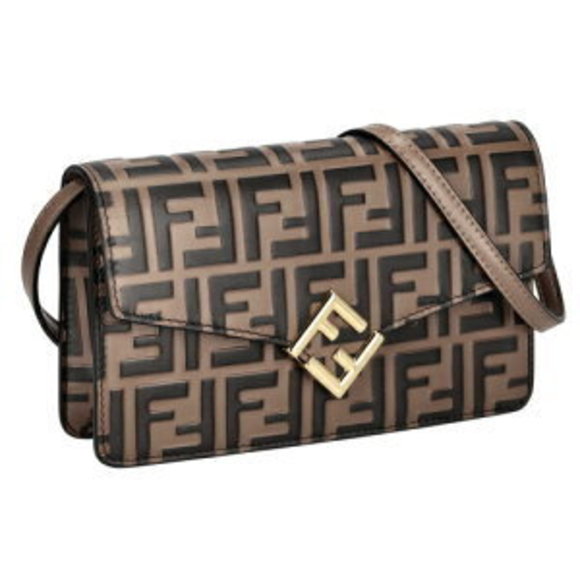 FENDI Brown FF Diamond Shoulder Bag - Picture 1 of 5